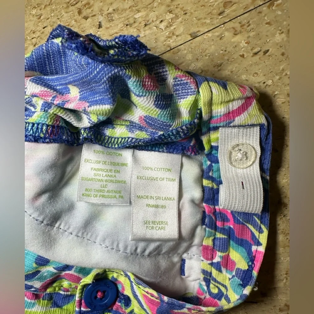 Lilly Pulitzer Girls Floral Neon Blue Green Pink Shorts Adj Waist Summer‎ Sz 12
